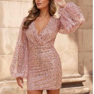 NWT Nadine Merabi Rose Gold Sequin Dress Small